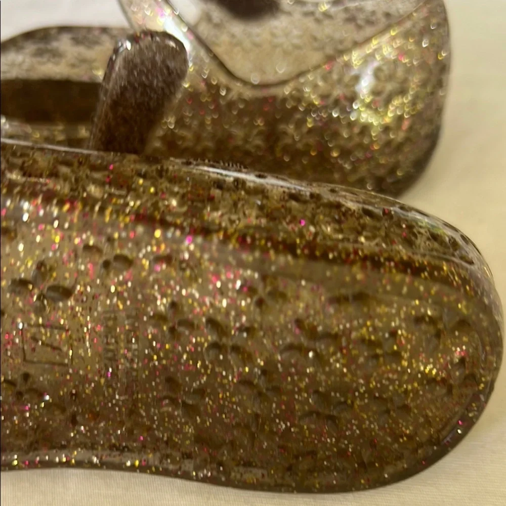 Source Unknown Brown/ pink Glitter Dress Shoes mini Melissa style #201